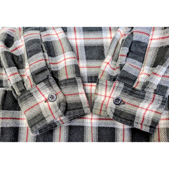 Nautica Mens Flannel Shirt Medium Black Gray Check Heavyweight Cotton Gorpcore - Picture 8 of 11